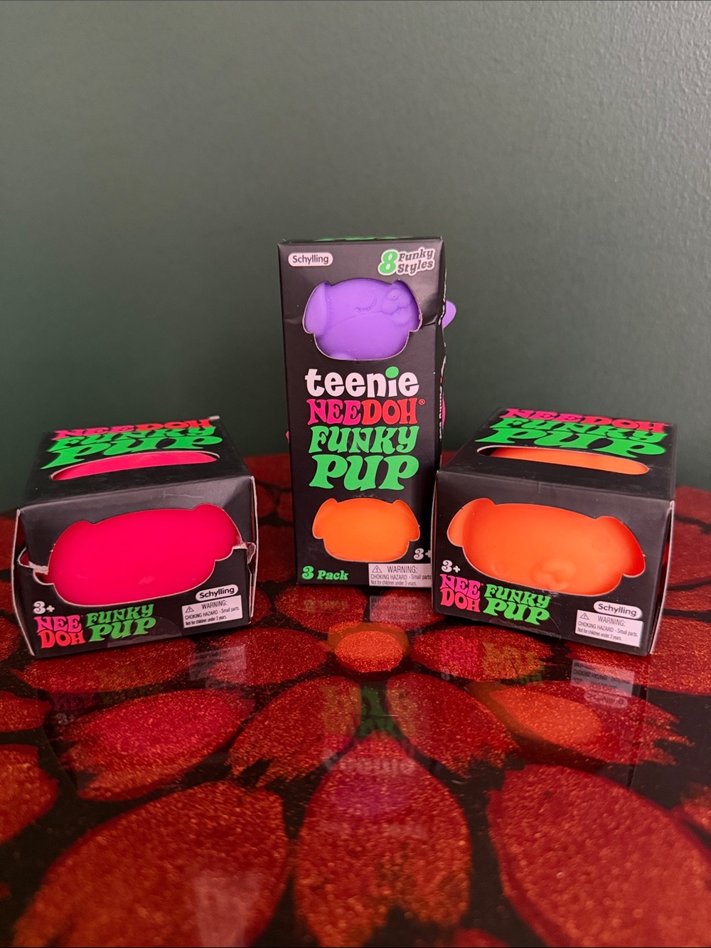 Needoh Funky Pups (Orange & Pink) + Teenie Funky Pup 3-Pack